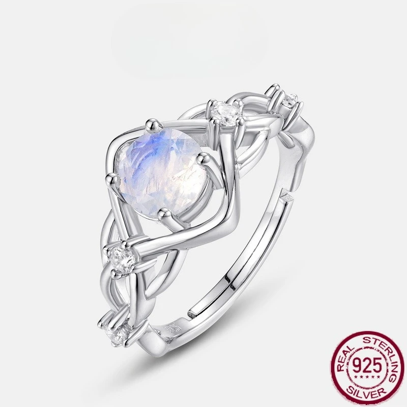 

Новое открытое кольцо из чистого серебра S925 с радужным синим лунным светом, модное индивидуальное свадебное украшение