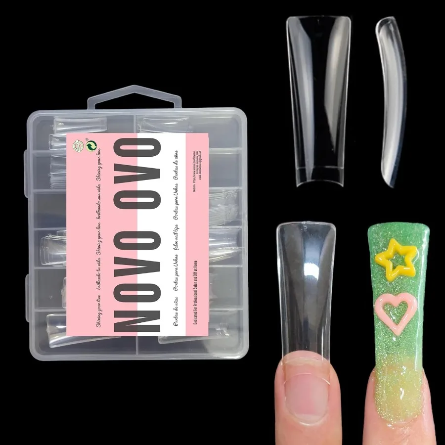 

XXL Длинные утиные ногти Половина покрытия для акриловых прозрачных C Curve XXXL Extra er Long Flare Y2K Широкие французские мягкие гелевые накладные ногти