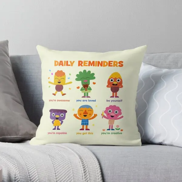 Noodle Pals Daily Reminders  Printing Throw Pillow Cover Cushion Office Home Bedroom Decor Wedding Pillows not include One Side