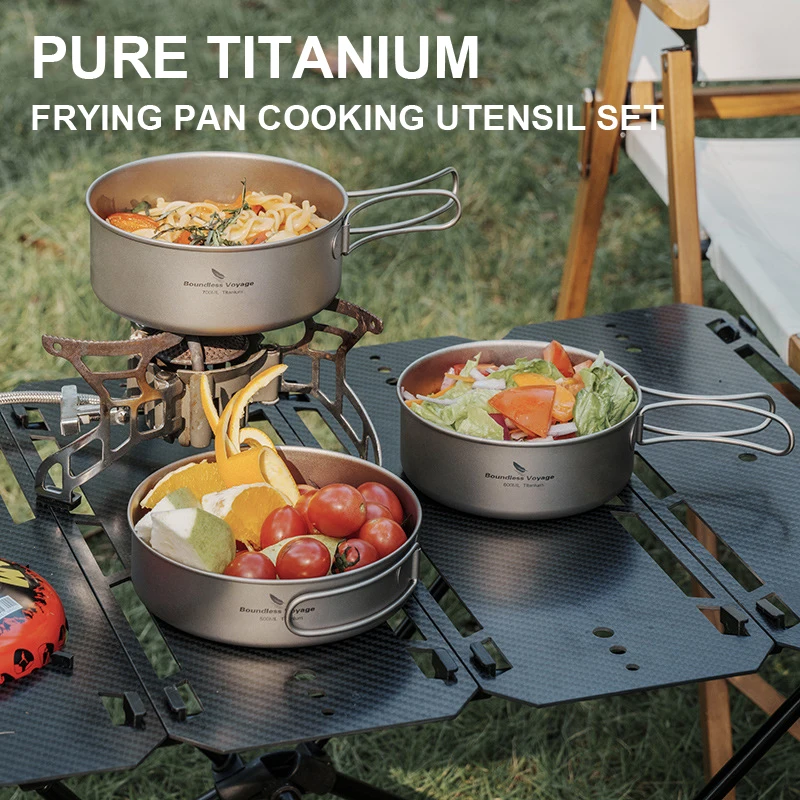 Pure Titanium Bowl Set For Outdoor Travel Camping Tableware, Lightweight Portable Titanium Pot Camping Cookware,Lunch Box, A1420
