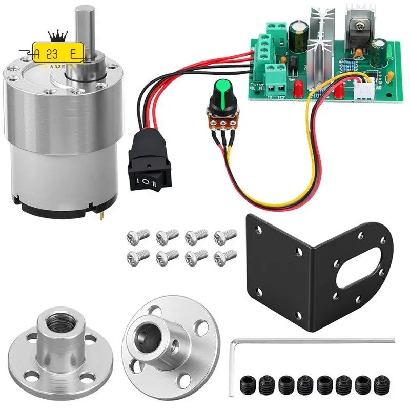 A23E-4 Pack DC 12V 600Rpm Geared Motor JGB370-520, CCM6N DC PWM Motor Speed Controller, And 6Mm Flange Coupling Connector
