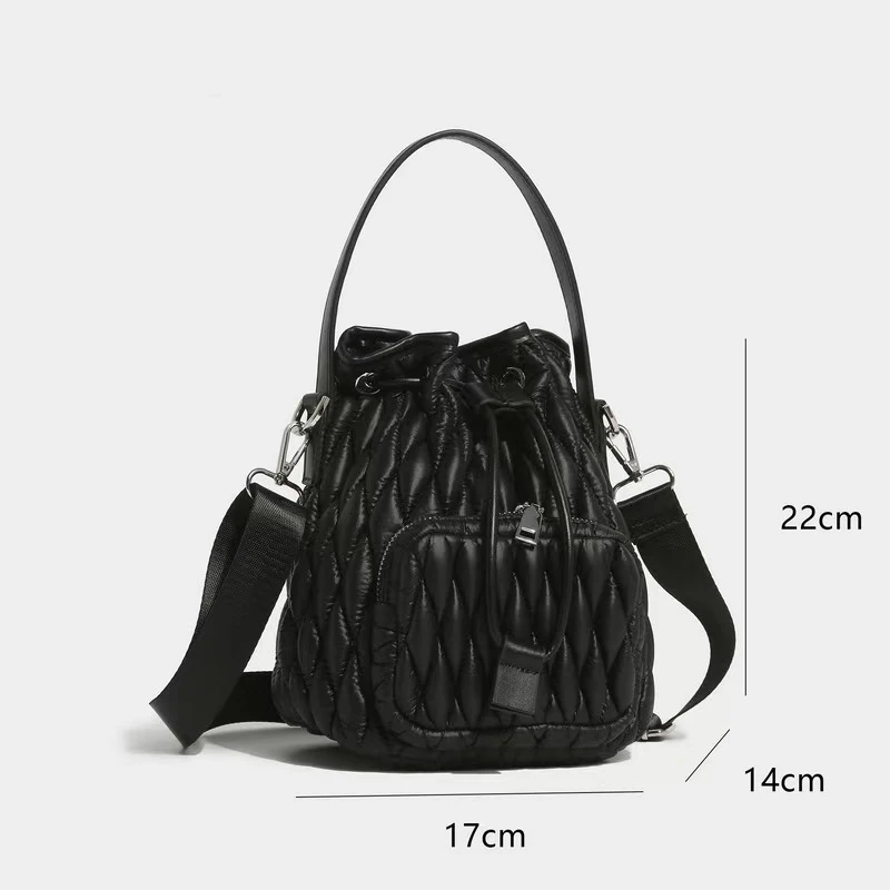 

Новая ручная сумка-ведро 1920 года с текстурированной плиссированной сумкой через плечо, высококачественная сумка через плечо в стиле ретро с ромбовидной сеткой и шнурком