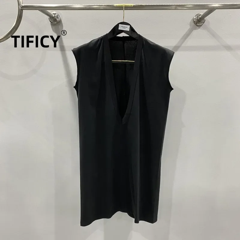 TIFICY High Street Cotton Tee Men's Spring/Summer New Style Big V-neck Dark Knitted Sleeveless Tank Vest Couple's Same Top