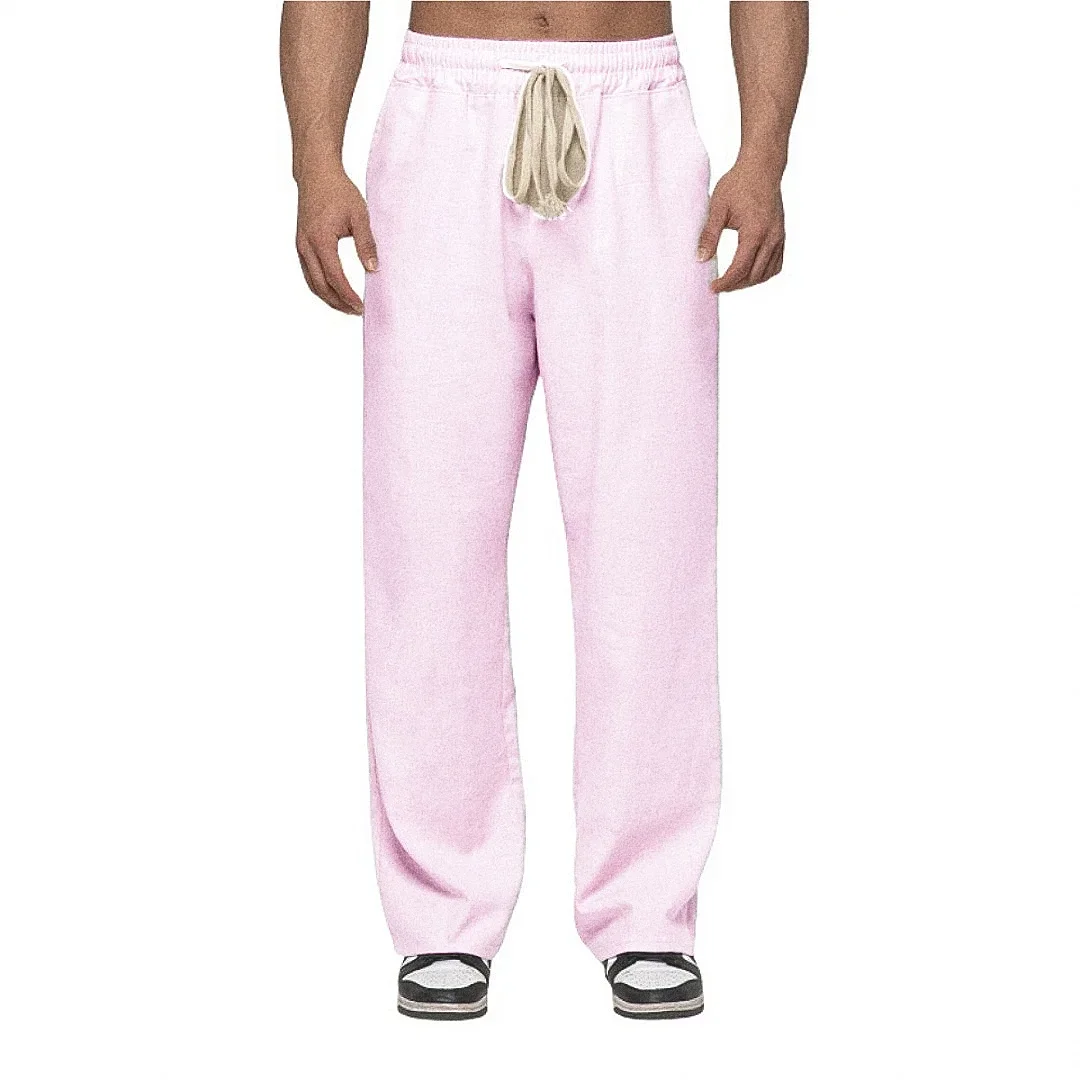 Men's 2025 Casual Cotton Linen Trousers High-End Comfortable Elastic Waist Street Sports Loose Straight-Leg Trousers