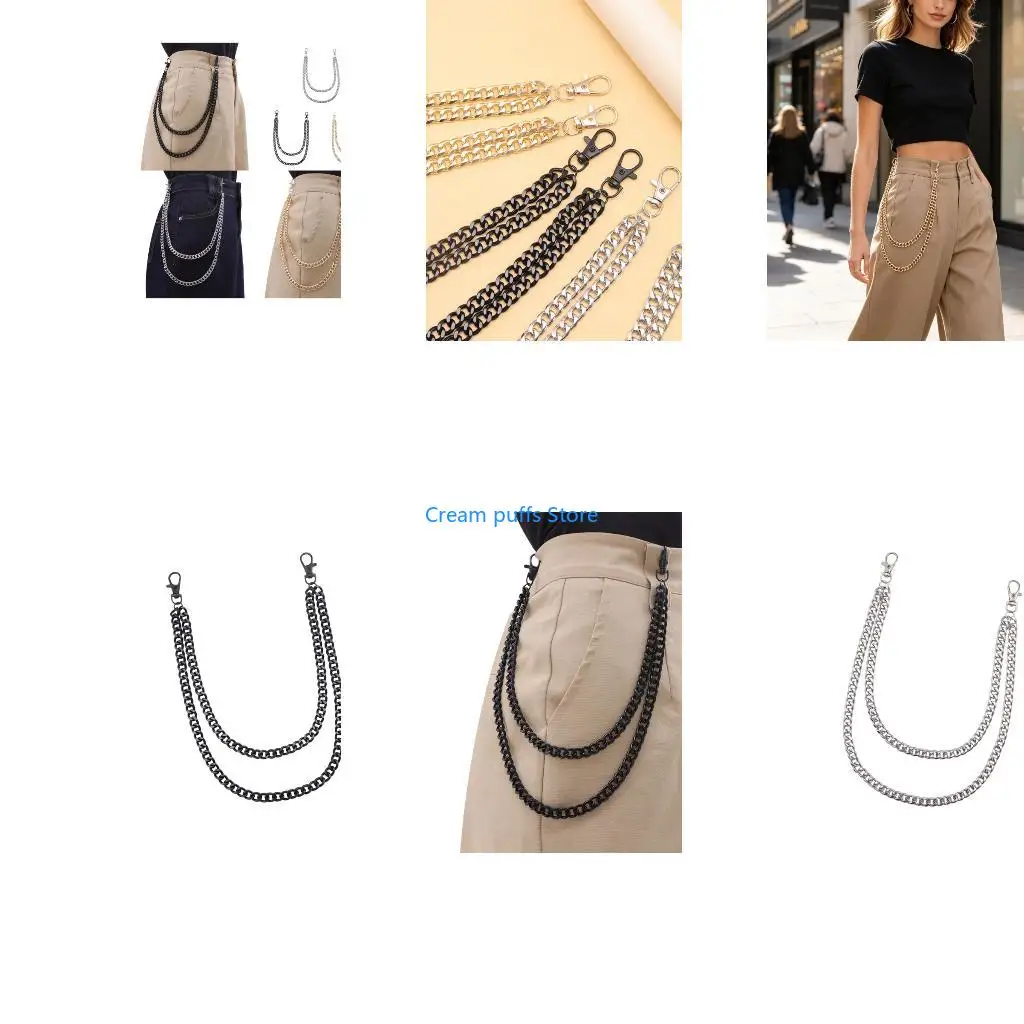 50LE Waist Chain for Men Women Boy Girls Punk Wallet Keychain Belt Metal Jeans Pants Chain with Secure Clasp Accessories