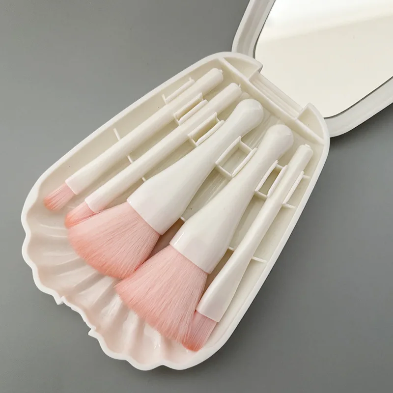 5Pcs Shell Makeup Brushes Set with makeup Mirror Blush makeup Powder Brush Eyeshadow Highlighter Foundation Brush Beauty Tool