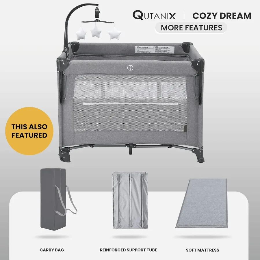 2in1 Baby Playard Pack and Play Bassinet with Easy Folding Portable Crib and Music Mobile for Newborns to Toddlers Ideal for Tr