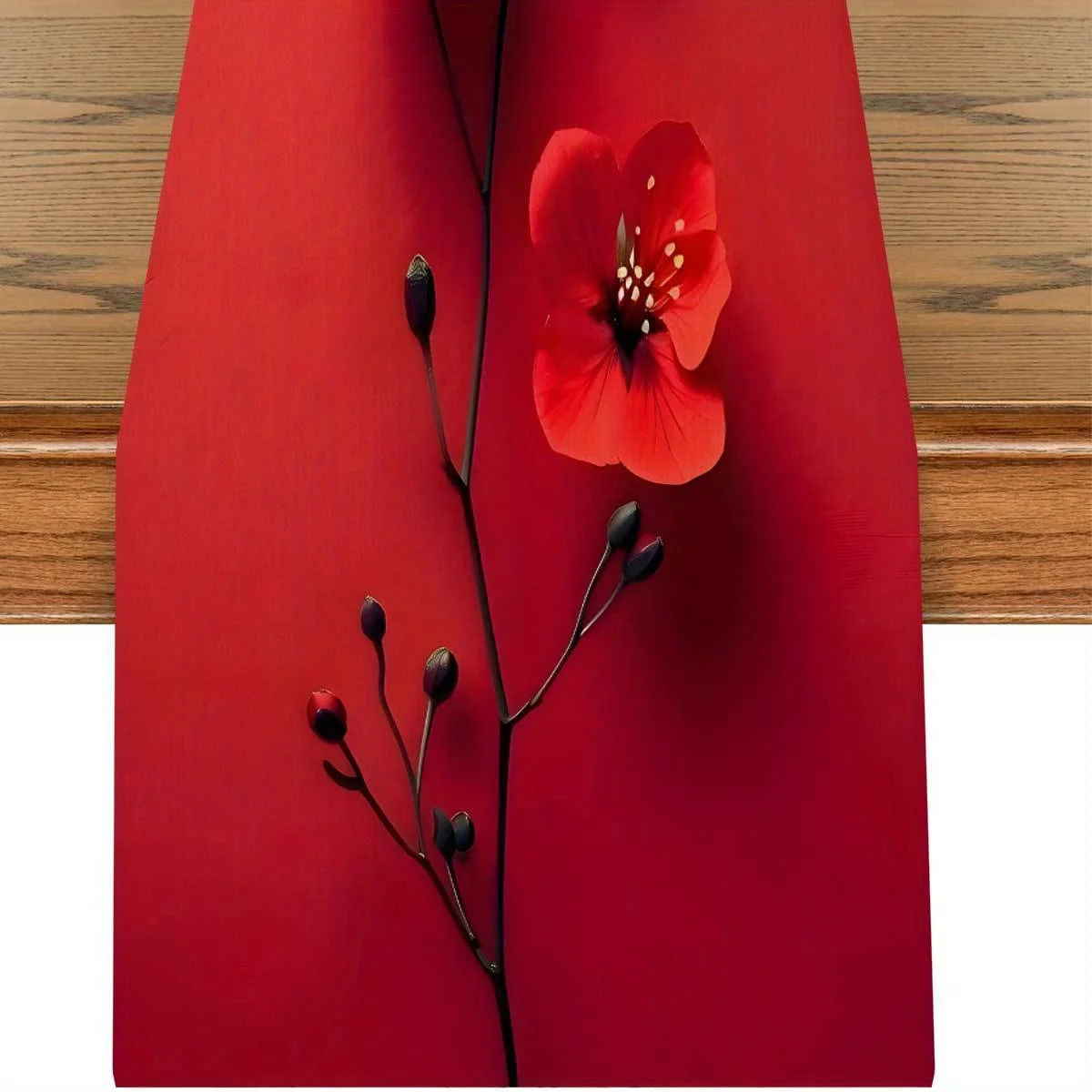 1 Piece of Red Ink Floral Pattern Table Runner, Suitable for Farmhouse, Indoor, Kitchen, Celebrations, Table Decoration, Restaurant, and Banquet Decoration Supplies