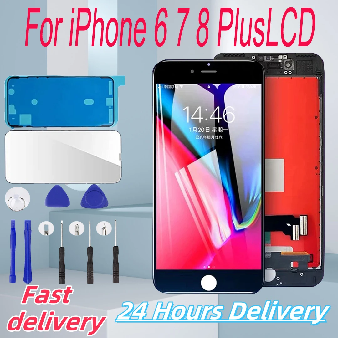 Tela lcd aaa + para iphone 6 7 8 6s plus, substituição de tela de toque lcd para iphone 5 5c 5S se sem pixel morto + vidro temperado + ferramentas