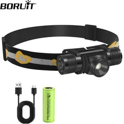 BORUIT D20 Zoomable Mini Headlamp 1000LM LED Headlight USB C Charger 18650 Battery Head Torch Camping Hunting Outdoor Flashlight