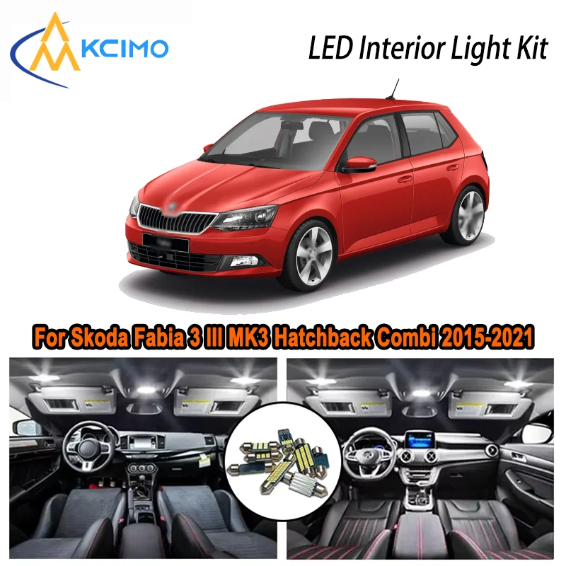 

For Skoda Fabia 3 III MK3 Hatchback Combi 2015-2021 2016 LED Interior Dome Map Trunk Light Kit Car Led Lamps Canbus No Error