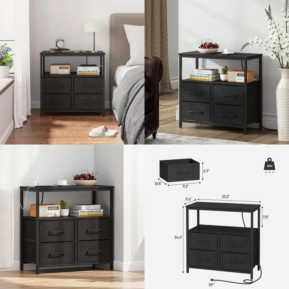 

Black Charging Nightstand with USB & Type-C Ports for Bedroom or Living Room - TB01BK081