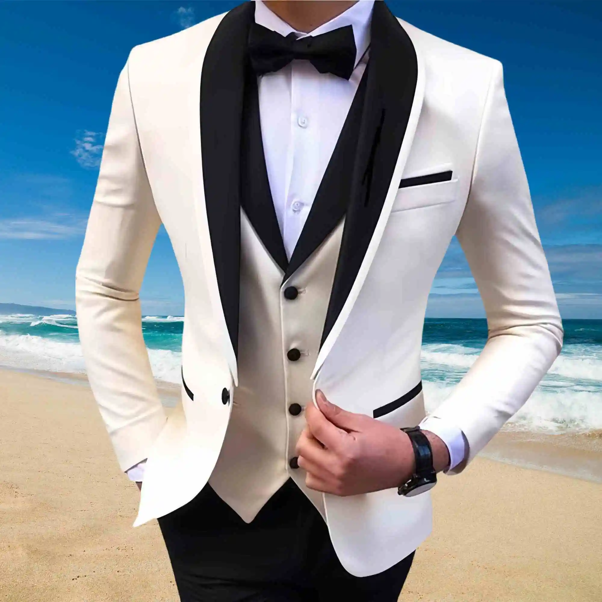 

High-end Brand Fashion Men Suits 3 Piece(Blazer+Vest+Pant)Shawl Lapel Casual Groom Tuxedos for Wedding Groomsmen Suits Mens Suit