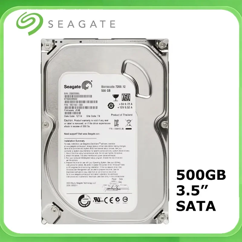Disco duro mecánico interno Seagate de 3,5 pulgadas SATA2/SATA3 6Gb/S 500GB HDD 7200RPM 32MB con búfer adecuado para PC de escritorio
