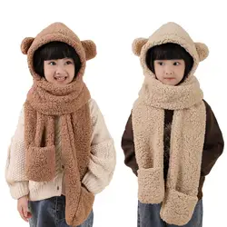 Inverno Cartoon Bambino Cappello Sciarpa Orso Orecchio Cappello Sciarpa Guanti Set 3 in 1 Tenere al caldo Casual Cappelli di peluche Addensare Sciarpa al collo