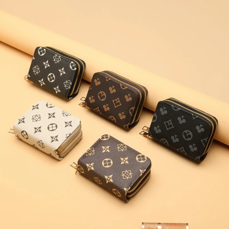 Double-Zip Large capacity Vintage Compact Card Holder with Multiple Card Slots Portable Fashion Card Pouch & Coin Purse