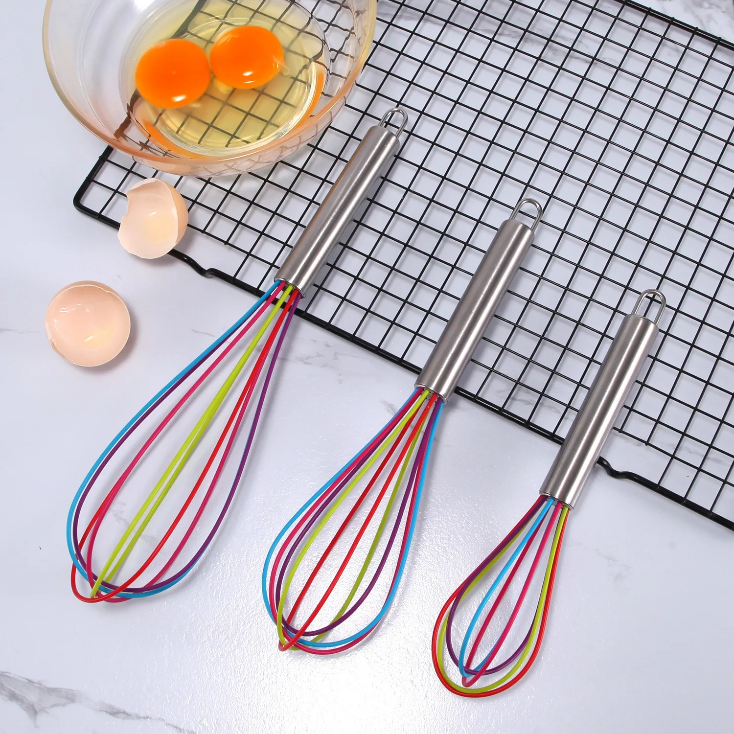 Manual Red Egg Beater Stainless Steel Silicone Balloon Whisk Cream Mixer Stirring Mixing Whisking Balloon Coil Style Egg Tools