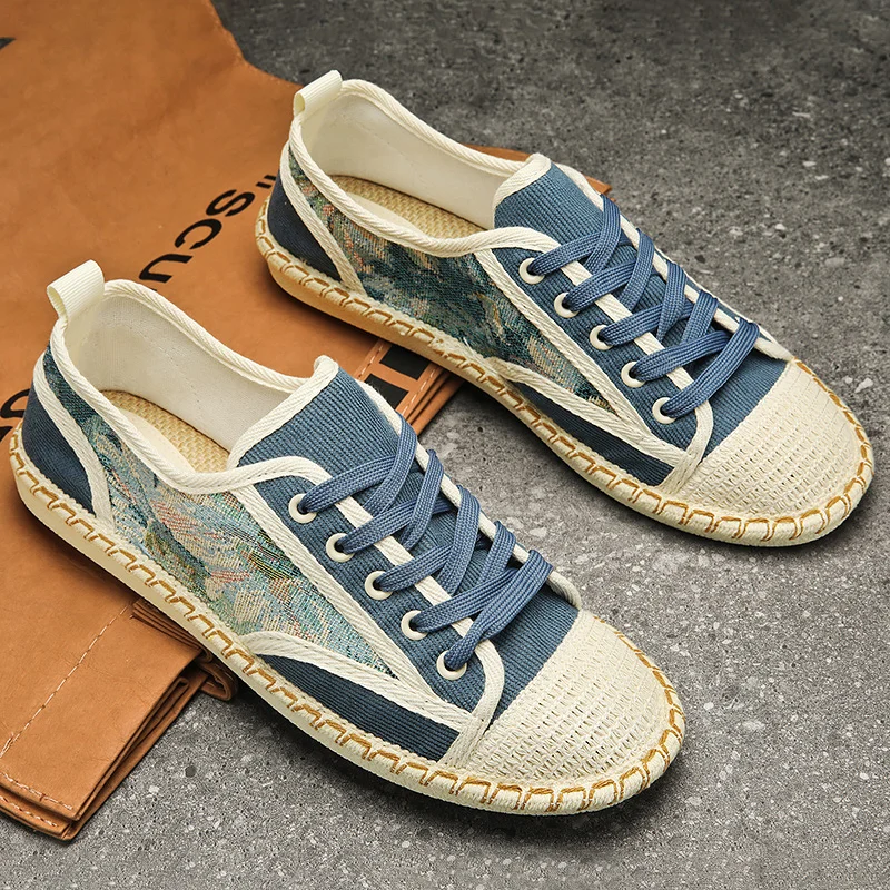 

Men Canvas Shoes 2026 Vintage Men Casual Shoes Summer Designer Espadrilles Breathable Slip on Loafers Mens Flats Driving Shoes