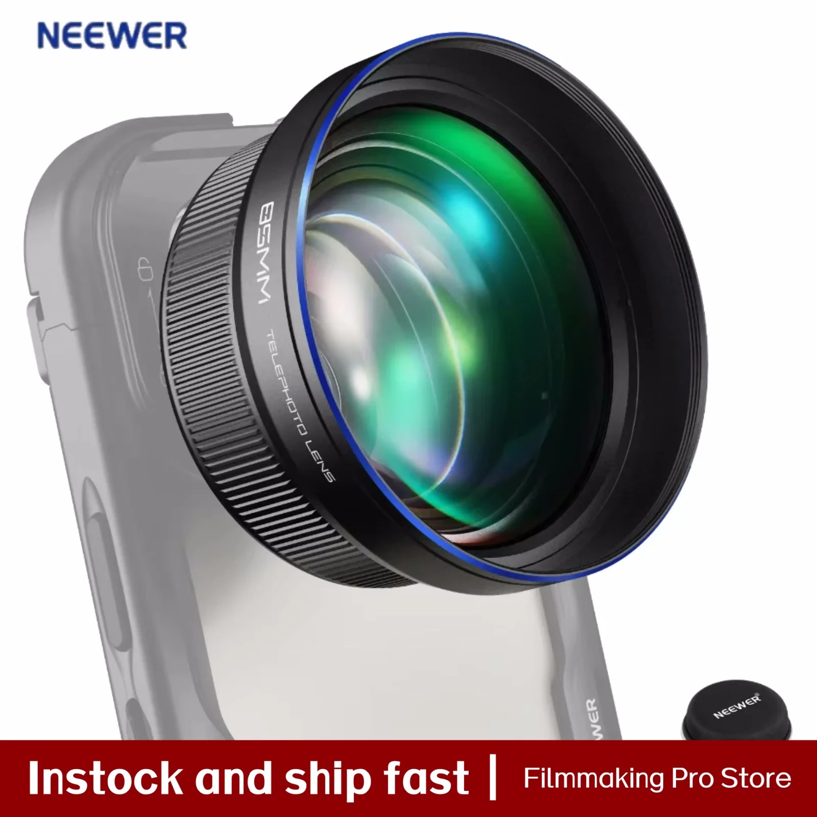 NEEWER HD 망원폰 렌즈 85MM(17mm 백플레이트용) 2.5X 배율 SmallRig NEEWER 아이폰 삼성 폰 케이지 케이스용