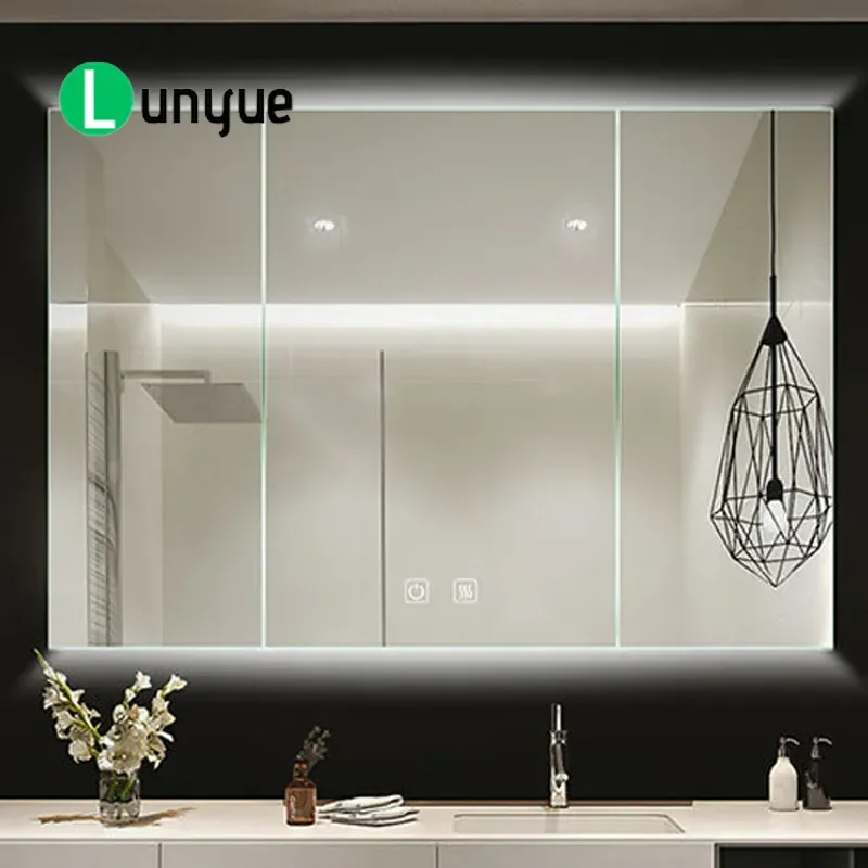 LED Smart Mirror Cabinet Wall Mounted Bathroom Storage with Light Modern Waterproof Vanity for Hotel Home Toilet Easy Install