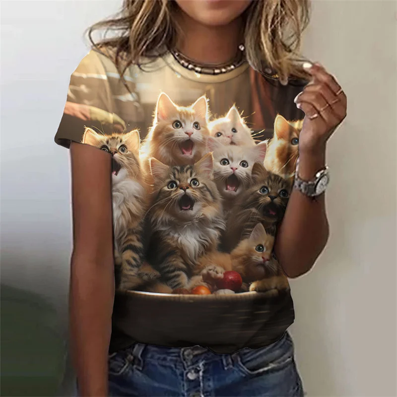 

New 3D Cute Animal Cats Printing T Shirt Women Summer Fashion Streetwear Short Shirts Girls Funny Tee Shirts Vintage Clothes Top