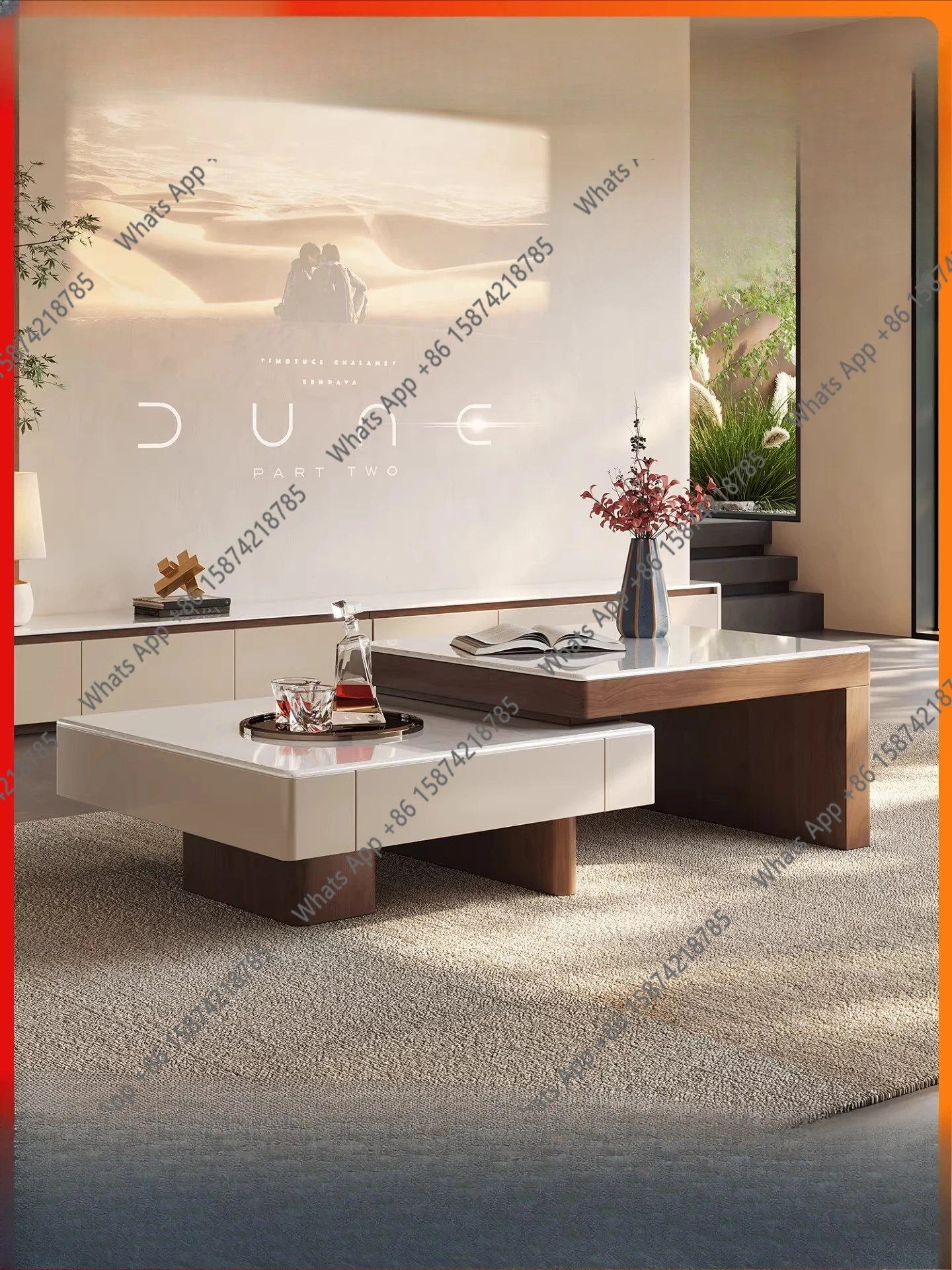 

New medieval style living room retractable coffee table marble home modern small apartment Italian high-end combination