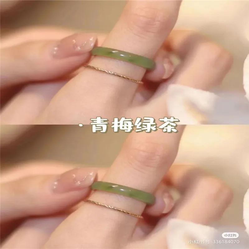 Chinese Style Imitation Natural Jade Glass Ring Ancient Court Style Fashion Couple Ring Popular Jewelry Charming Gift Wholesale