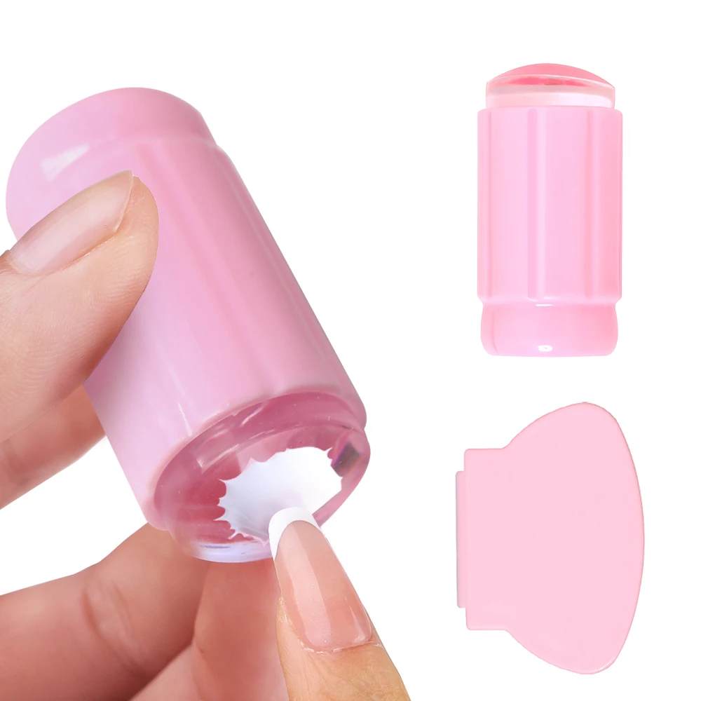 HALAIMAN şeffaf silikon pembe tırnak mühür Stamper tırnak damgalama tabaklar Nail Art aksesuarları damga tüm manikür araçları için
