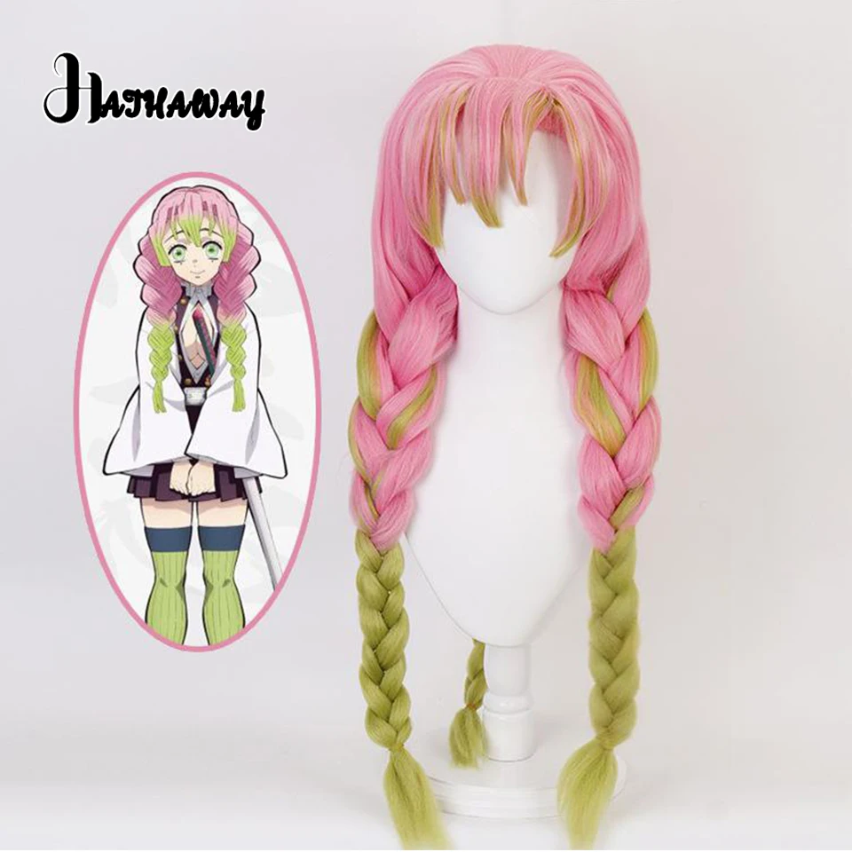 

Аниме косплей синтетический парик длинные розовые зеленые плетеные волосы настоящий парик для косплея подходит для подарков на Хэллоуин и Рождество