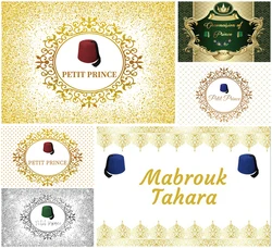 Circumcision of Prince Backdrop Gold Crown Petit Prince Hat Mabrouk Tahara Baby Birthday Custom Photography Background Decor