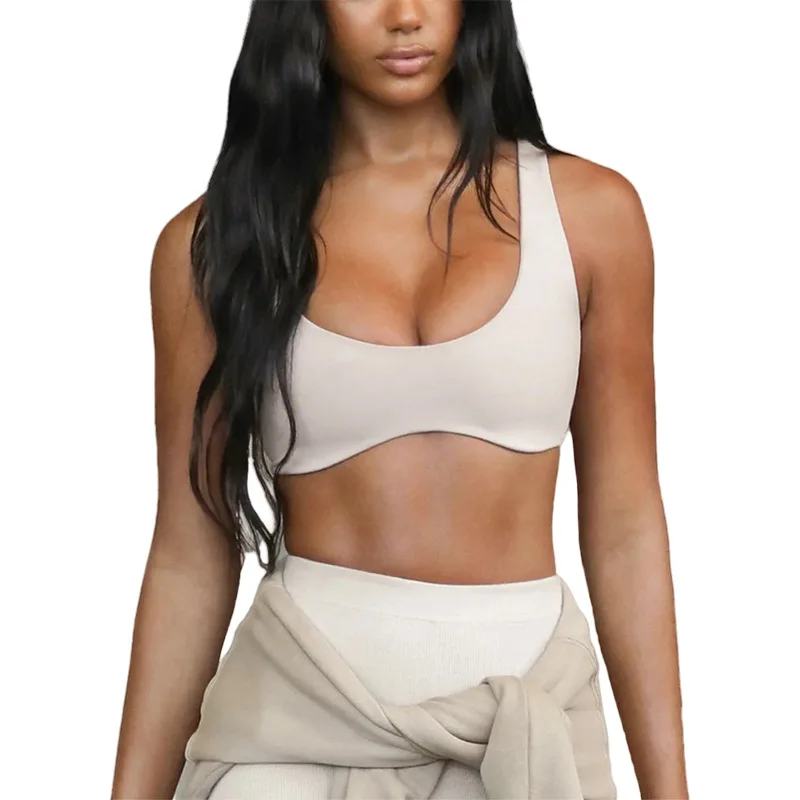 Pmwrun women's LO Bra Yoga Vest Top Nude Fitness Sports Underwear Women's Shock-proof Fixed Cup Running Quick-drying Tight