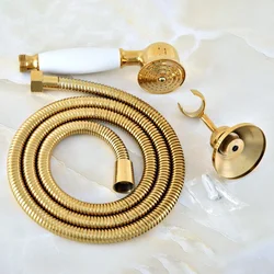 Gold Color Brass Bathroom Shower Hand Spray Telephone Handheld Shower Head+1.5m Hose Lhh046