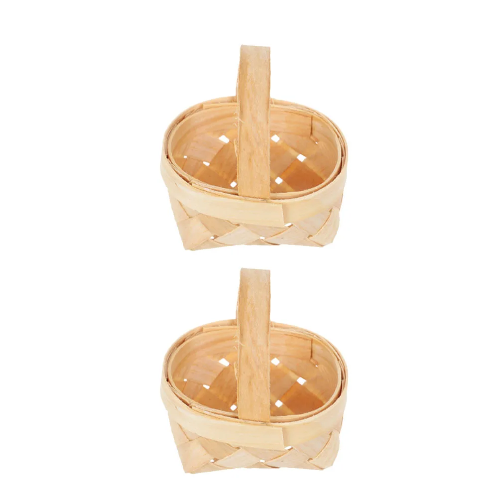 

2Pcs H made Wooden Mini Basket Odorless Safe Portable Storage Wedding Birthday Party Decorative Tiny Hamper