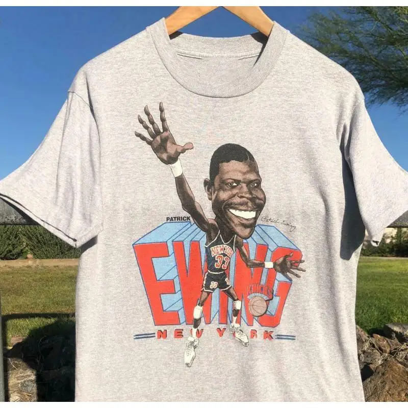 Camiseta con caricatura de Patrick Ewing, camiseta deportiva gris, todas las tallas JJ3888