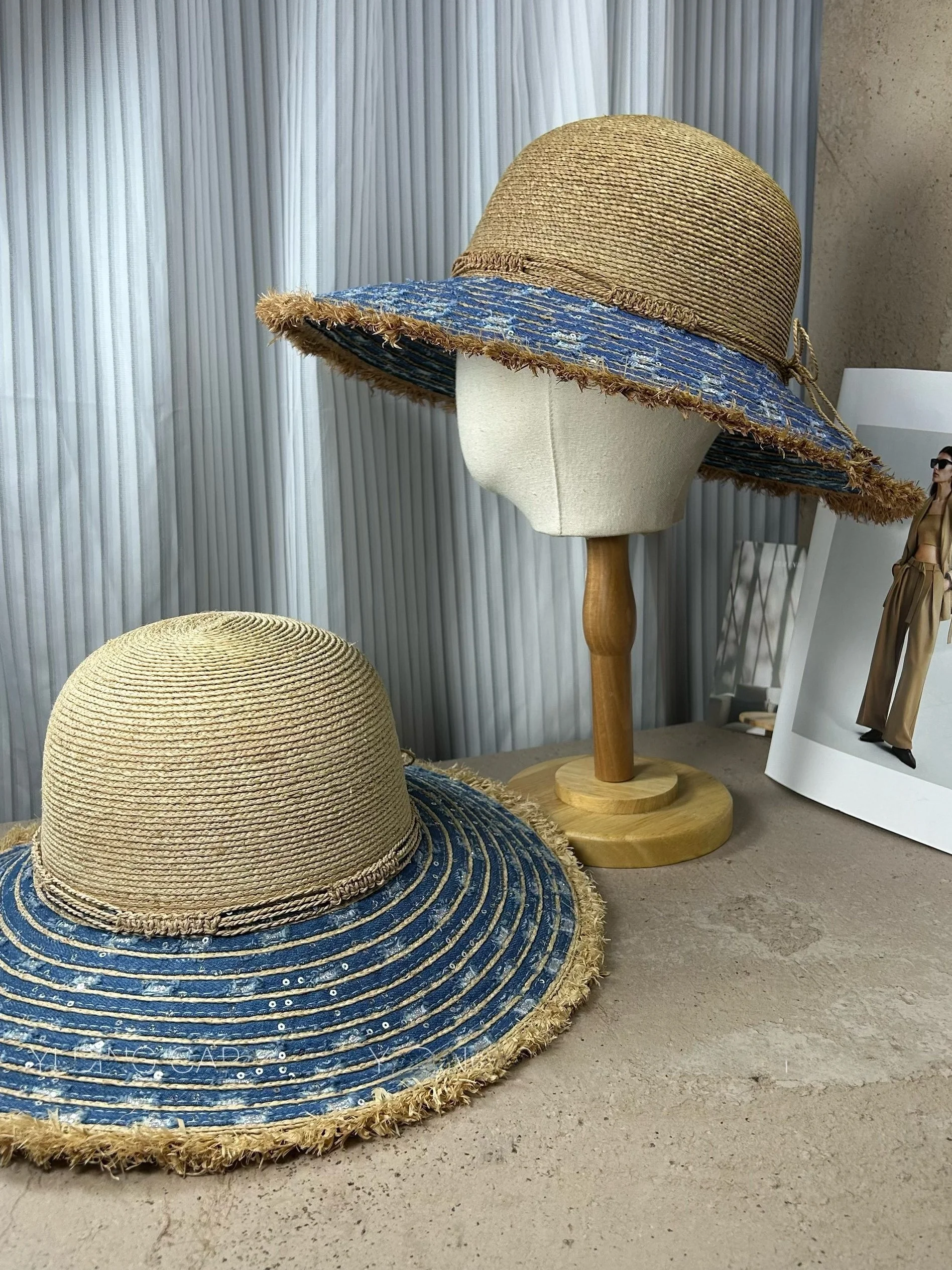 summer-versatile-large-brim-straw-hat-women's-fishing-cap-tassel-fine-weave-laffey-grass-cloth-hat-for-holiday-sunscreen