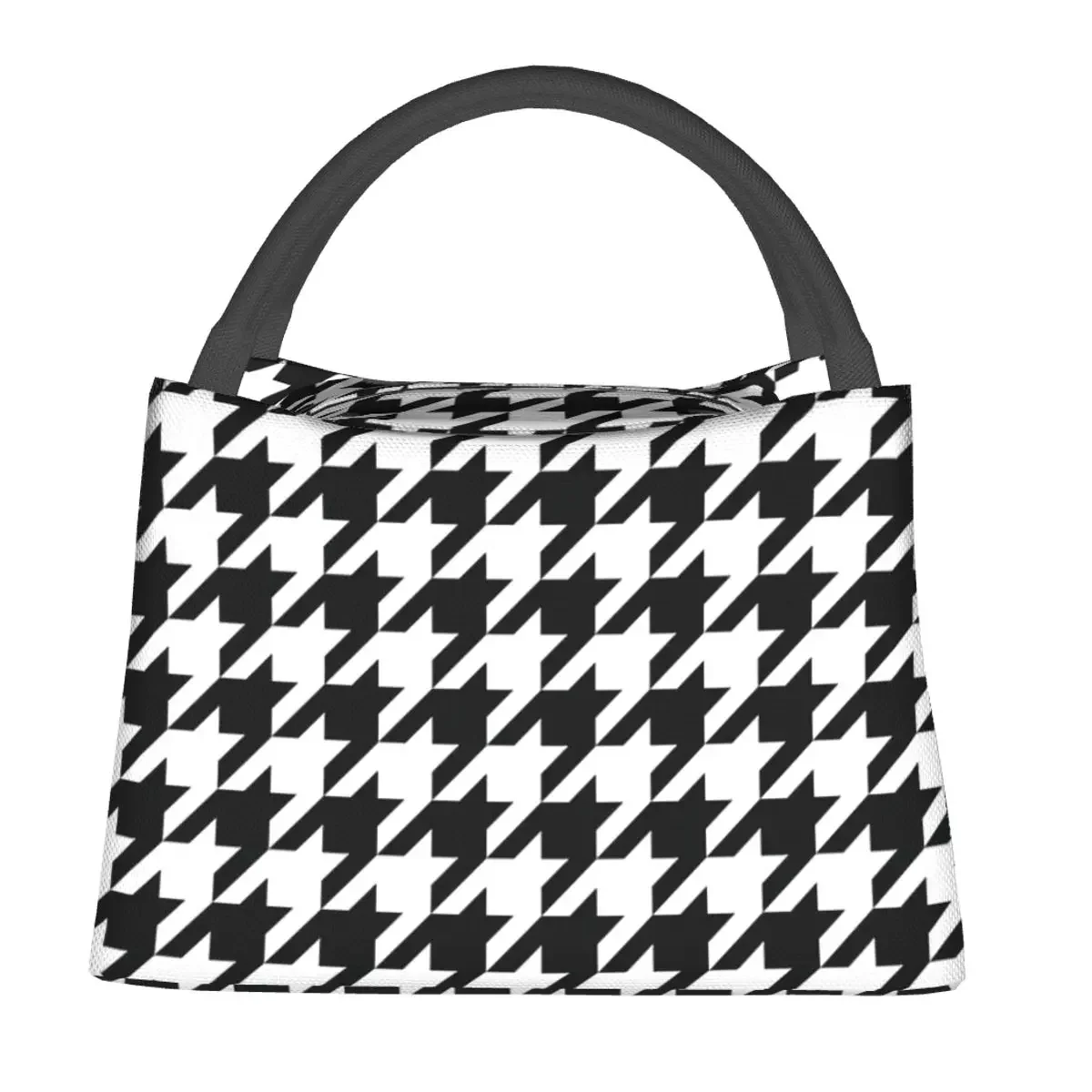 Black And White Houndstooth Lunch Bags Insulated Bento Box Resuable Lunch Tote Picnic Bags Cooler Thermal Bag for Woman Work