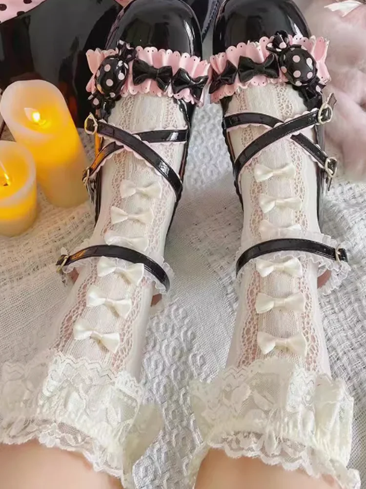 Japanese lo bow socks lace stacking sock lolita tube socks sweetheart girl cute sweet beautiful women sock with skirt