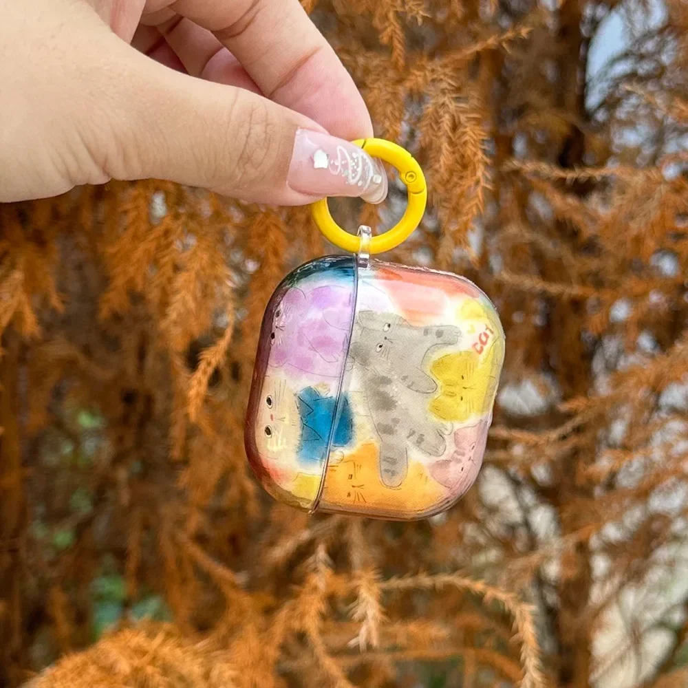 

Retro graffiti oil painting cute cat headphone case for airpods 4 tpu soft protection cover for airpods 2 3 pro 2 earphone shell