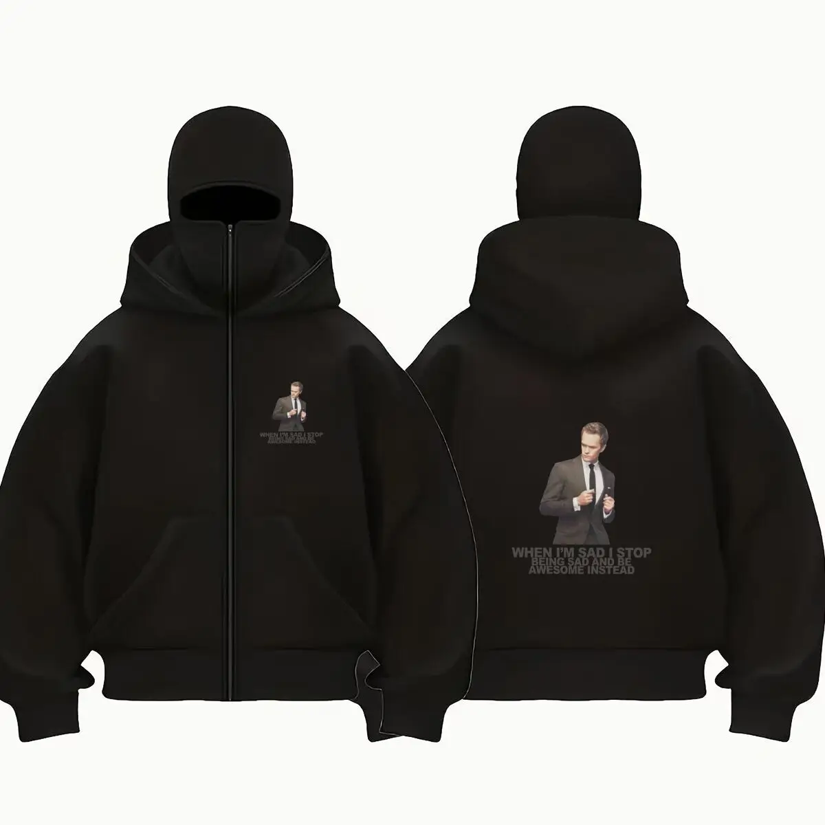 Be Awesome Instead Quote Text Design Balaclava Men Zip Hoodie Winter Warm Casual Sweatshirt