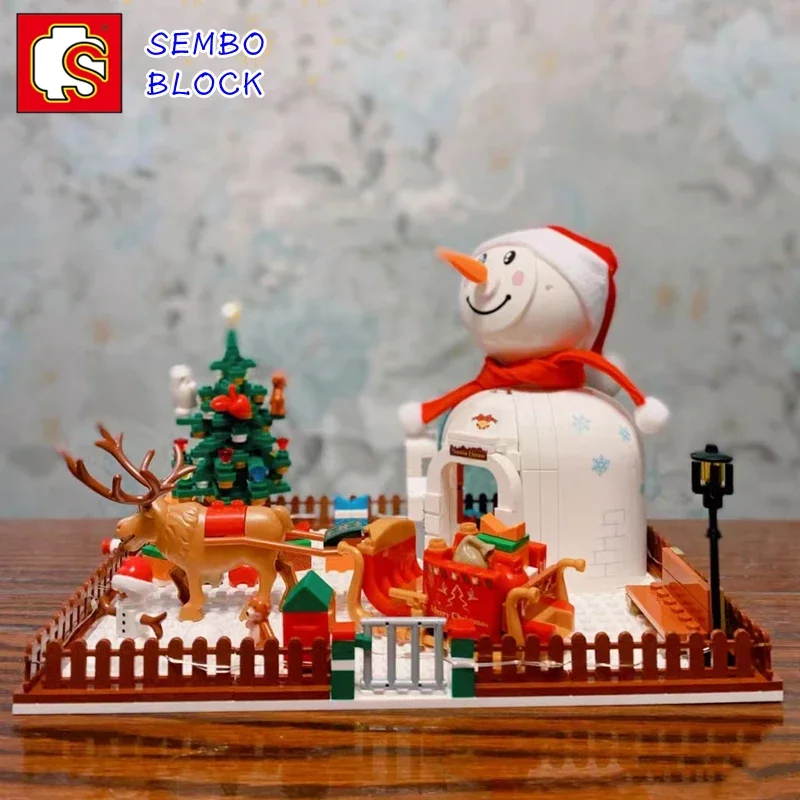 

SEMBO Christmas building blocks snowman gift house model assembled children's toys kawaii figures ornaments decoration