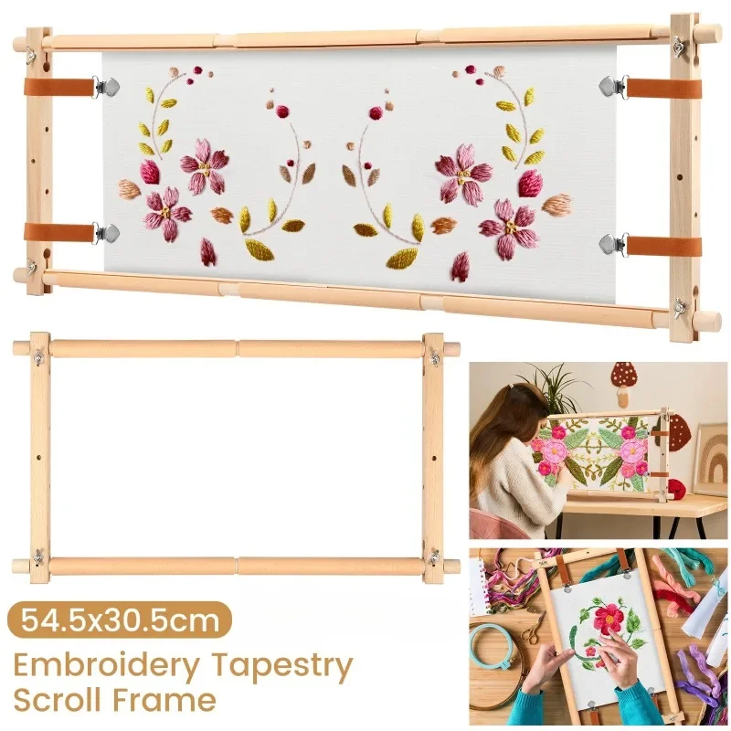 

Embroidery Scroll Frame Wooden Cross Stitch Scroll Frame Rotated Adjustable Needlepoint Embroidery Tapestry Scroll Frame