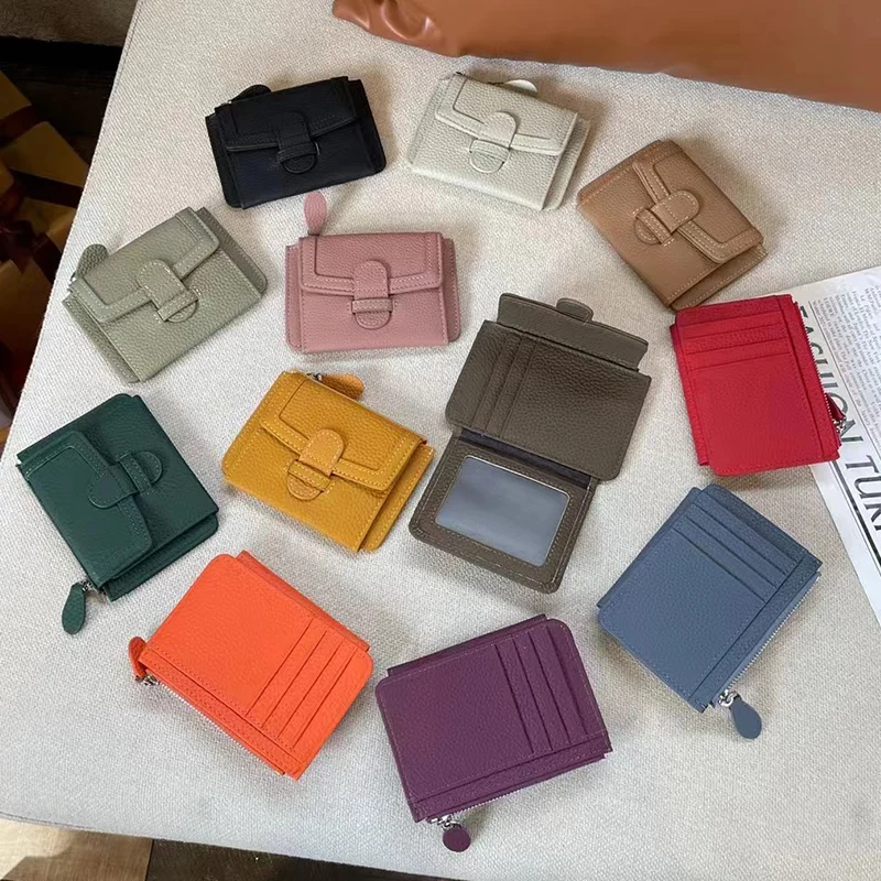 Genuine Leather Women Wallet Large Capacity Custom Initials Letters Portable Female Card Holder Luxury Coin Purse Short Wallet