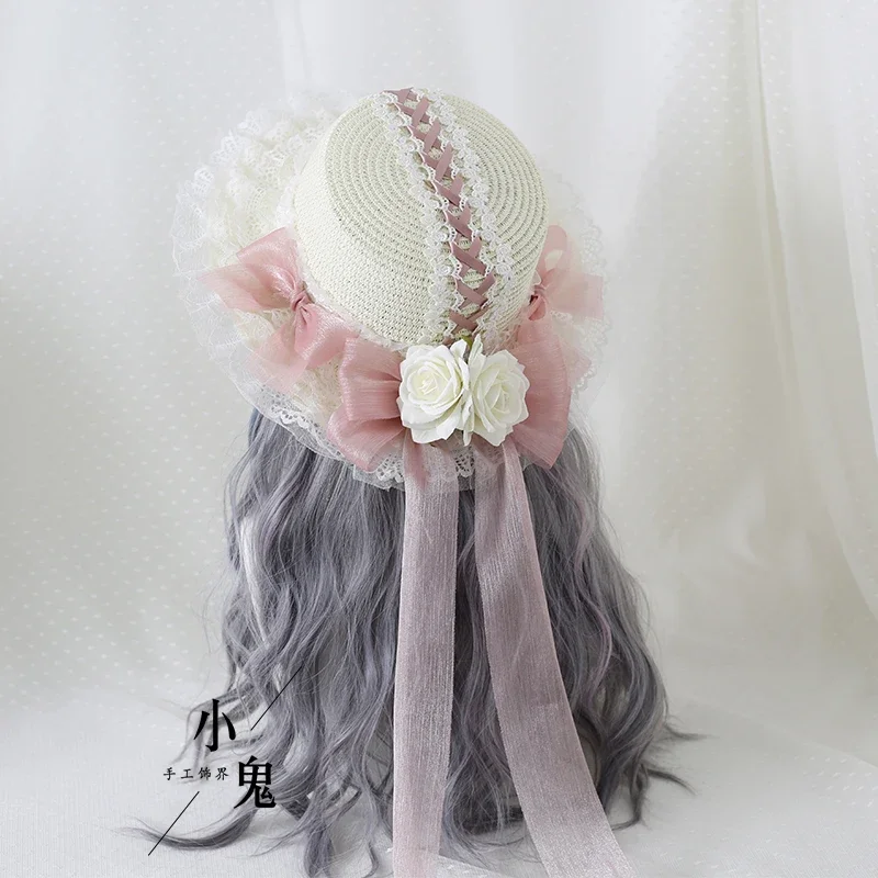 

Multicolor Japanese lolita flower straw hat cute lace accessories hat sun protection beach holiday hats