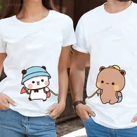 Couple Shirts Kawaii Cute BuBu with DuDu Bear Go Hand in Hand for A Spring Outing Graphic Tshirt Funny Cotton Clothes Panda Tee