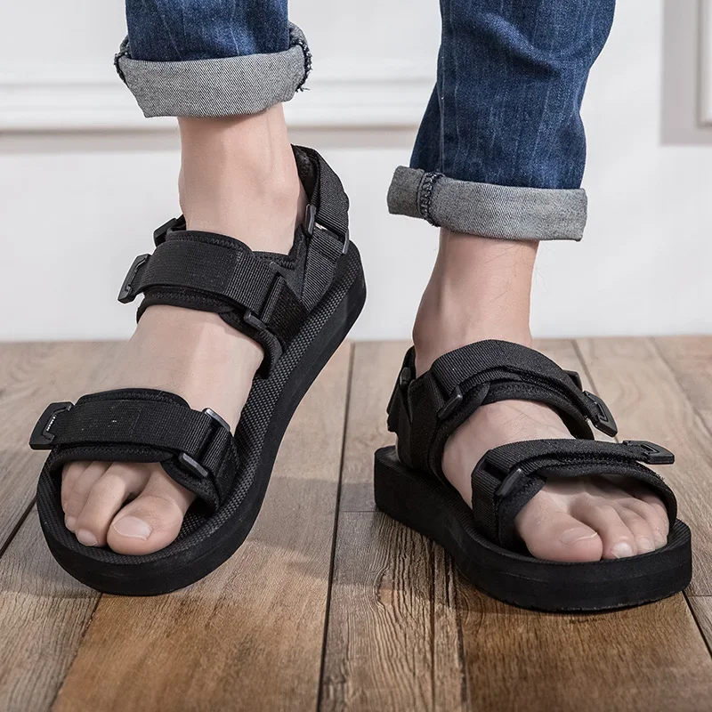 

Plus big size 48 49 50 pure black men casual sandals for wide foot diabetic shoes thumb eversion soft comfortable breathable