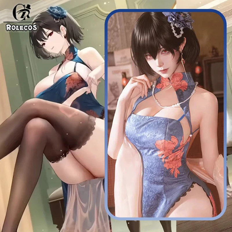 

Костюм для косплея ROLECOS Game Azur Lane Chien Wu, синий, в китайском стиле, ципао, сексуальный женский наряд для Хэллоуина, карнавала, ролевых игр