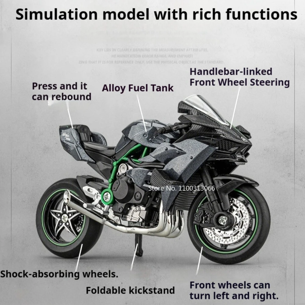 1:18 Kawasaki H2R R3 Suzuki GSX 250R Motorcycle Model Toy Diecast Alloy Car Shock Absorption Front Wheel Steering Cars Kids Gift