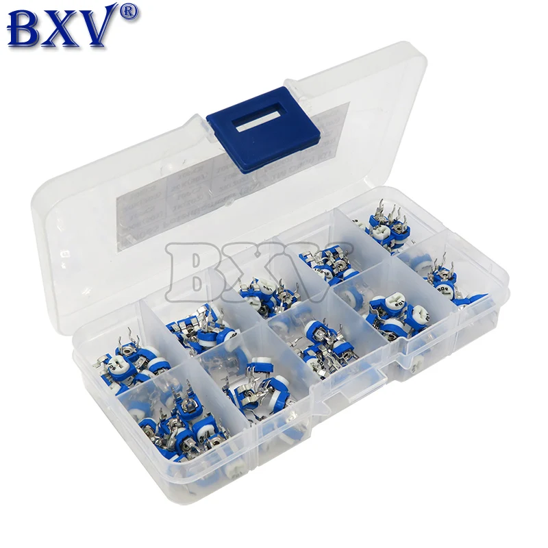 100PCS Box RM065 Potentiometer Adjustable Resistor Kit 500 - 1M Ohm Multiturn Trimmer Potentiometer Set Variable Resistors Kit