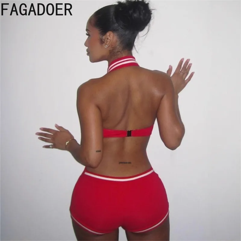 FAGADOER مثير Bodycon رومبير المرأة الصيف جديد أكمام الخامس الرقبة عارية الذراعين قطعة واحدة حللا الإناث الشارع الشهير وزرة 2025 جديد