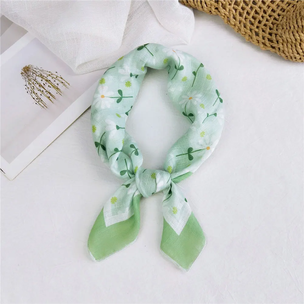 58*58cm Cotton Linen Square Hair Scarf Women Flower Grid Hairscarf Headscarf Shawl Turban Bandanas Wrap Neck Ring Accessories